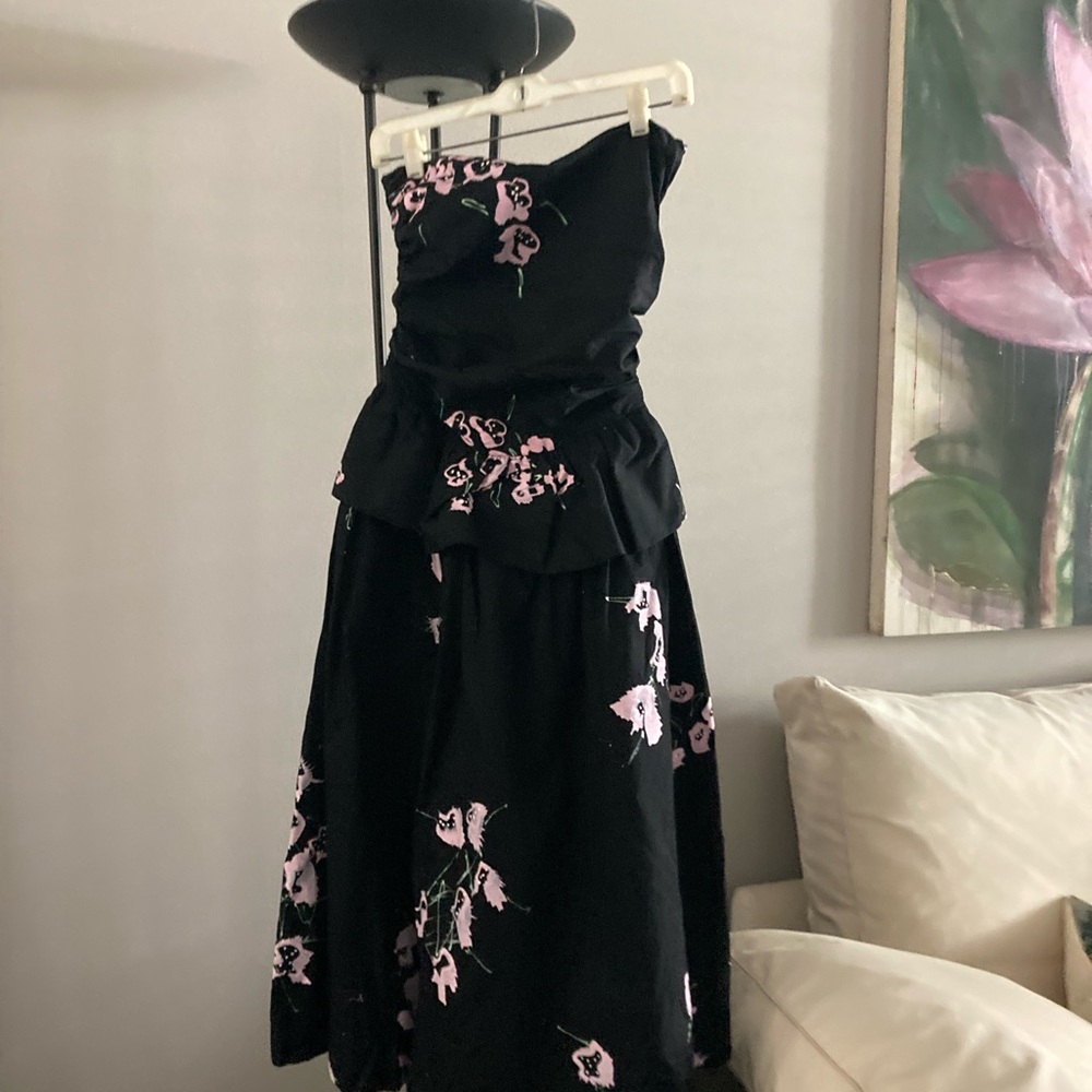Black Strapless Embellished Tiered Dress for Prom
